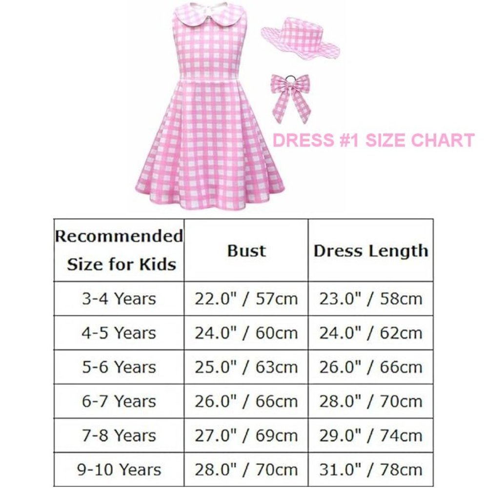 NWT Adorable Barbie Costume Movie Pink Gingham Plaid Girls Dresses +Gift - Picture 6 of 16